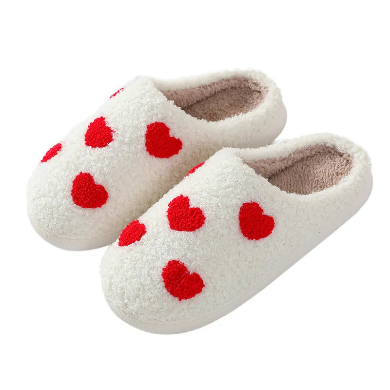Women's cartoon-themed plush home slippers with PVC sole in big love pattern