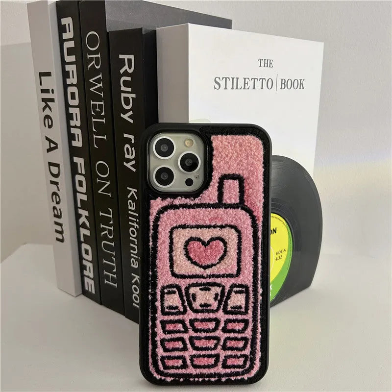 Pink embroidered towel texture TPU iPhone case for multiple models
