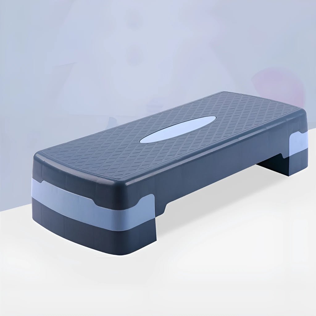 Grey Fit Step aerobic platform for home workouts, showing dimensions 68cm long by 28cm wide.
