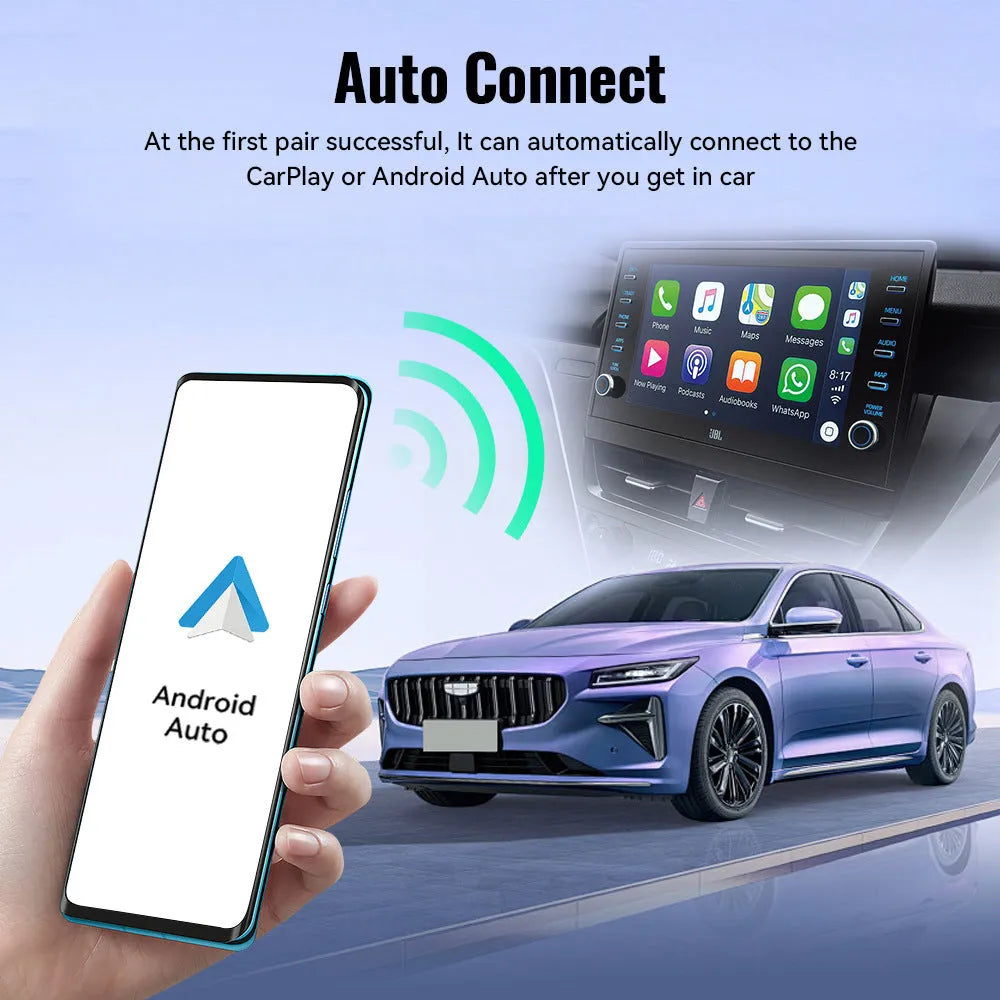 Black mini CarPlay USB interface wireless data adapter measuring 26mm x 55mm