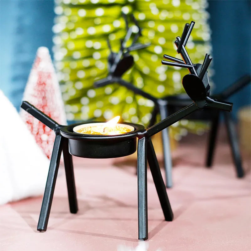 Iron Christmas deer candlestick holder with elk design for festive candle display