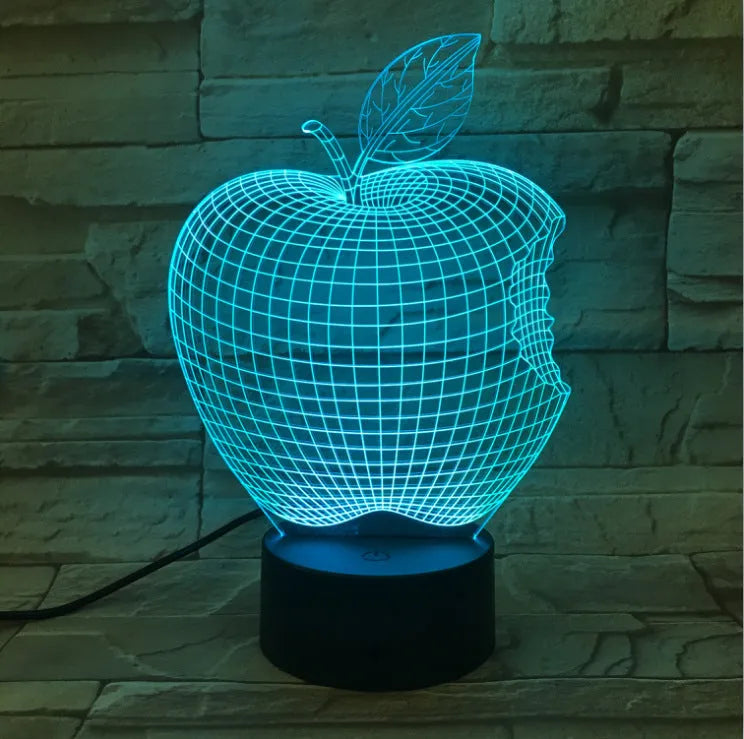 3D fruit design LED night light with acrylic shade showing touch control and seven colour illumination options