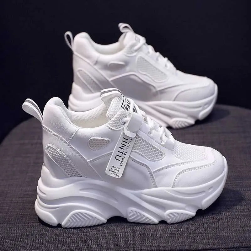 Women's black mesh platform casual shoes with hollow-out design and toe holder style on white background