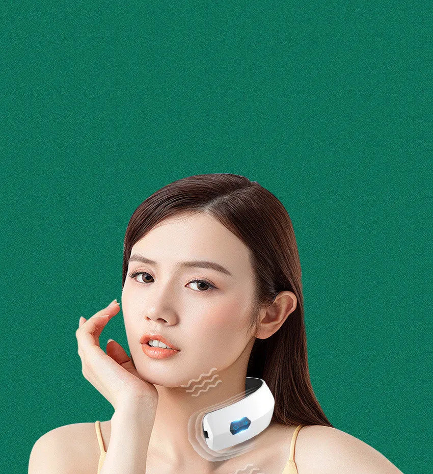 White eye and cervical spine massager with suede material and USB cable, featuring hot compress and vibration functions