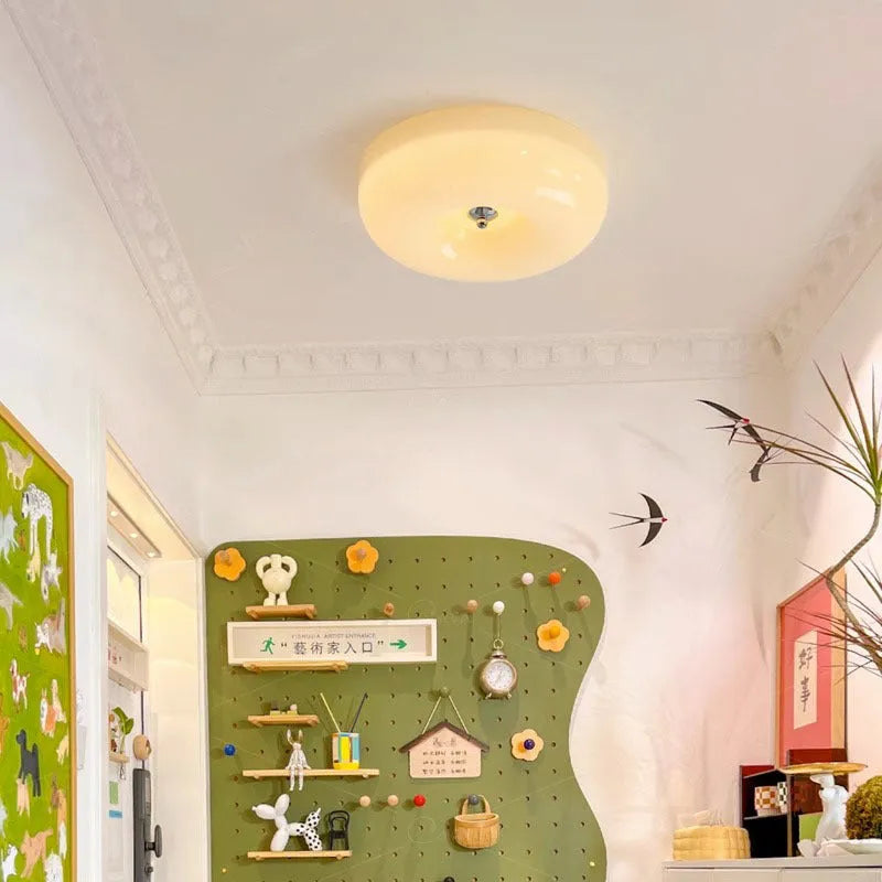 Cream American vintage style bedroom ceiling light with three-colour temperature options in 30cm and 40cm sizes