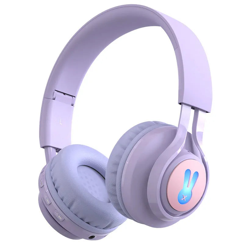 Wireless children's headphones with RGB bunny ears in purple and pink colours
