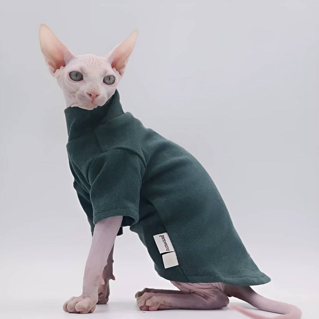 Hairless cat autumn winter base hoodie in polar fleece, available in black, grey, green, purple, sizes XS to XXL