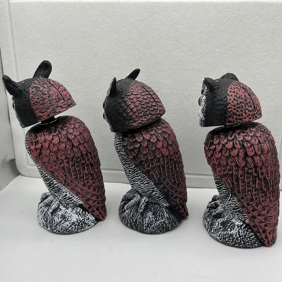 Artificial owl bait ornament with shaking head design for garden bird control in PE plastic construction