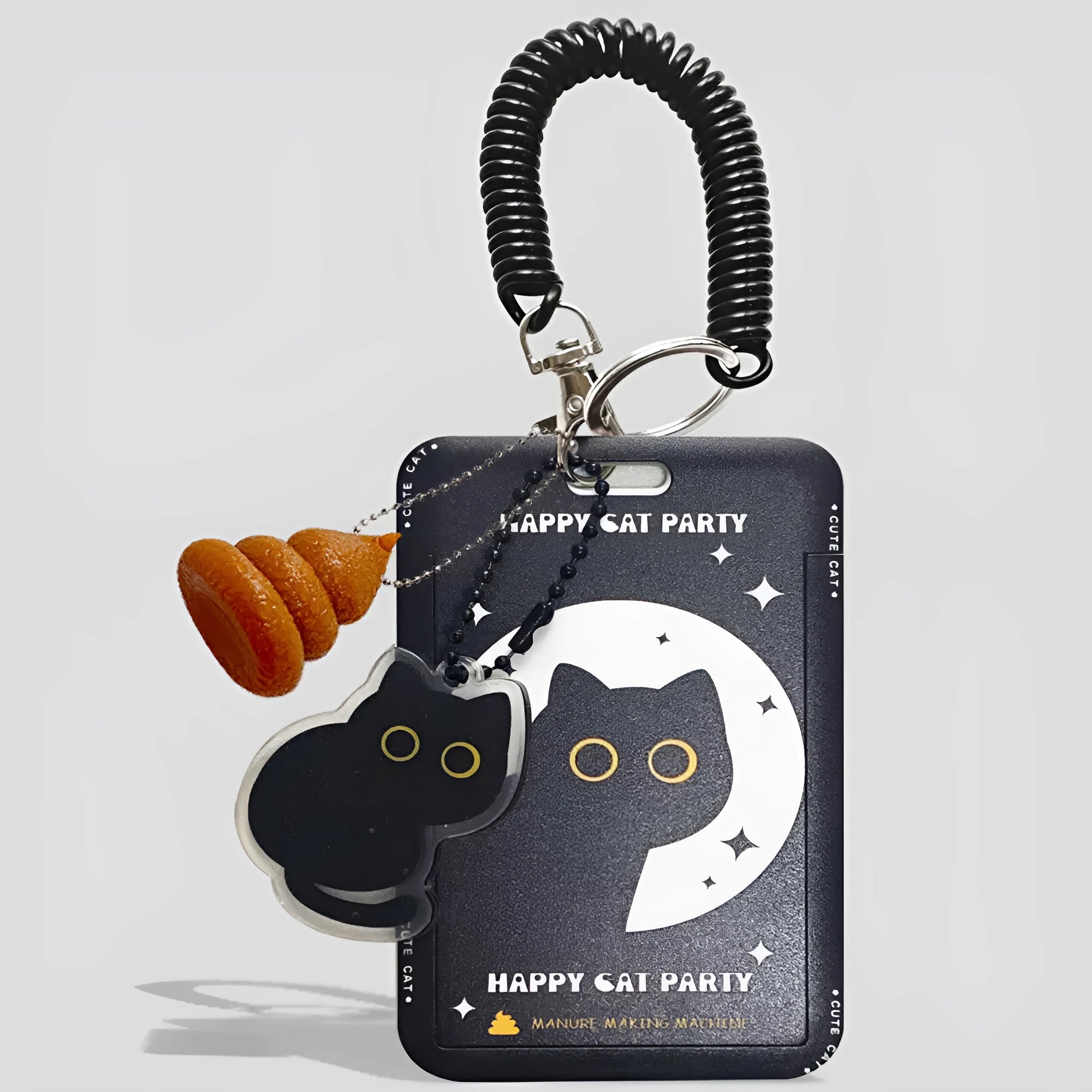 Cartoon black cat plastic card holder with metal keychain pendant for transport and student cards