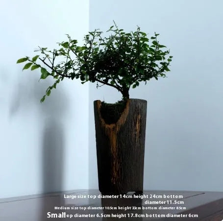Handmade purple clay withered wood grain straight body signboard orchid basin in green mud finish
