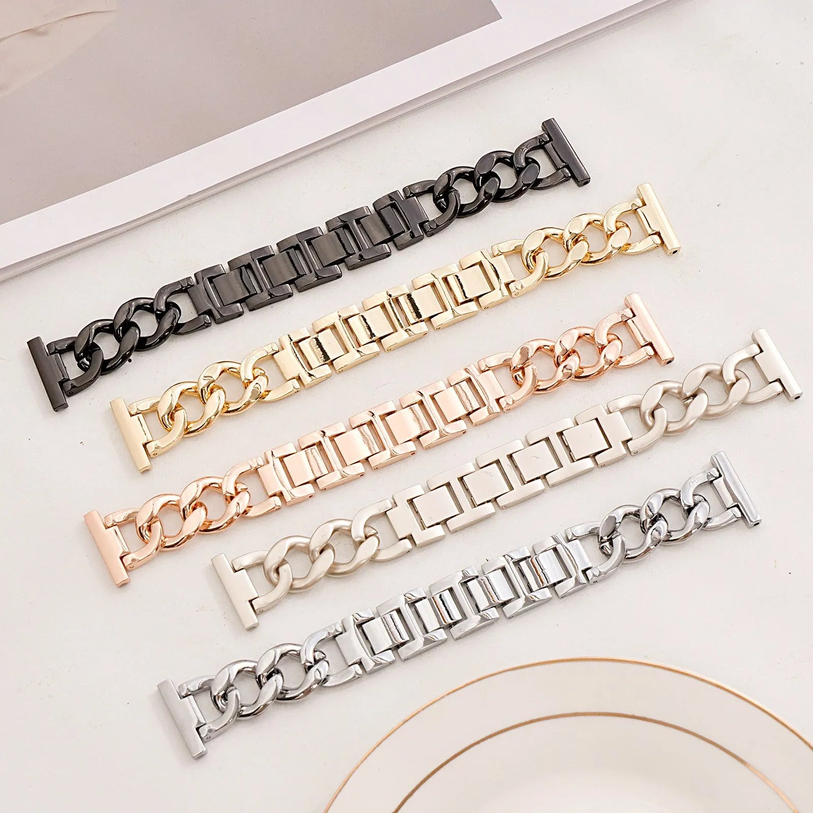 Denim chain metal Apple watch strap in silver black gold rose gold starlight colours