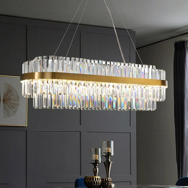 Adjustable height crystal chandelier ceiling light with fish-shaped design and stainless steel construction