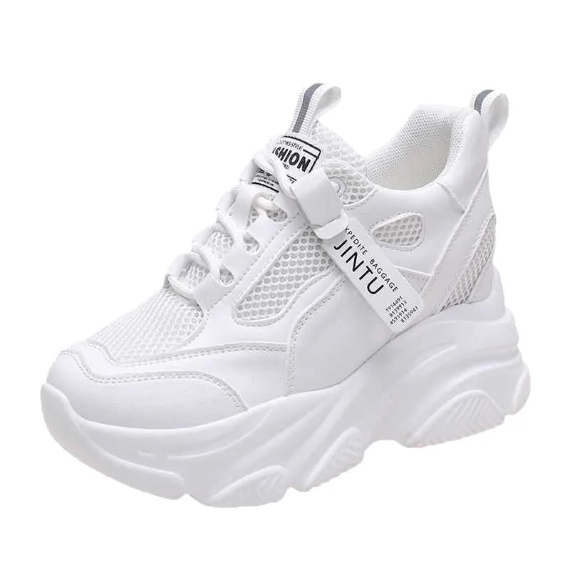 Women's black mesh platform casual shoes with hollow-out design and toe holder style on white background