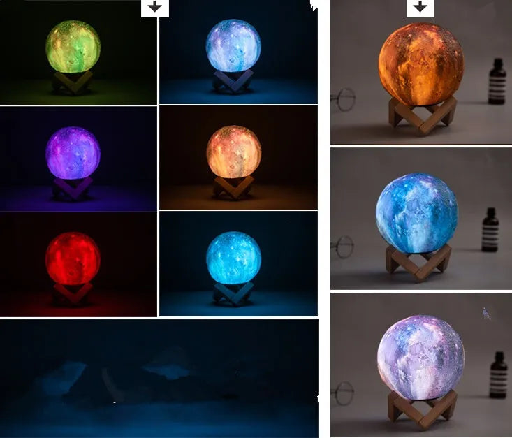 3D printed lunar light sphere with LED illumination in multiple colour modes