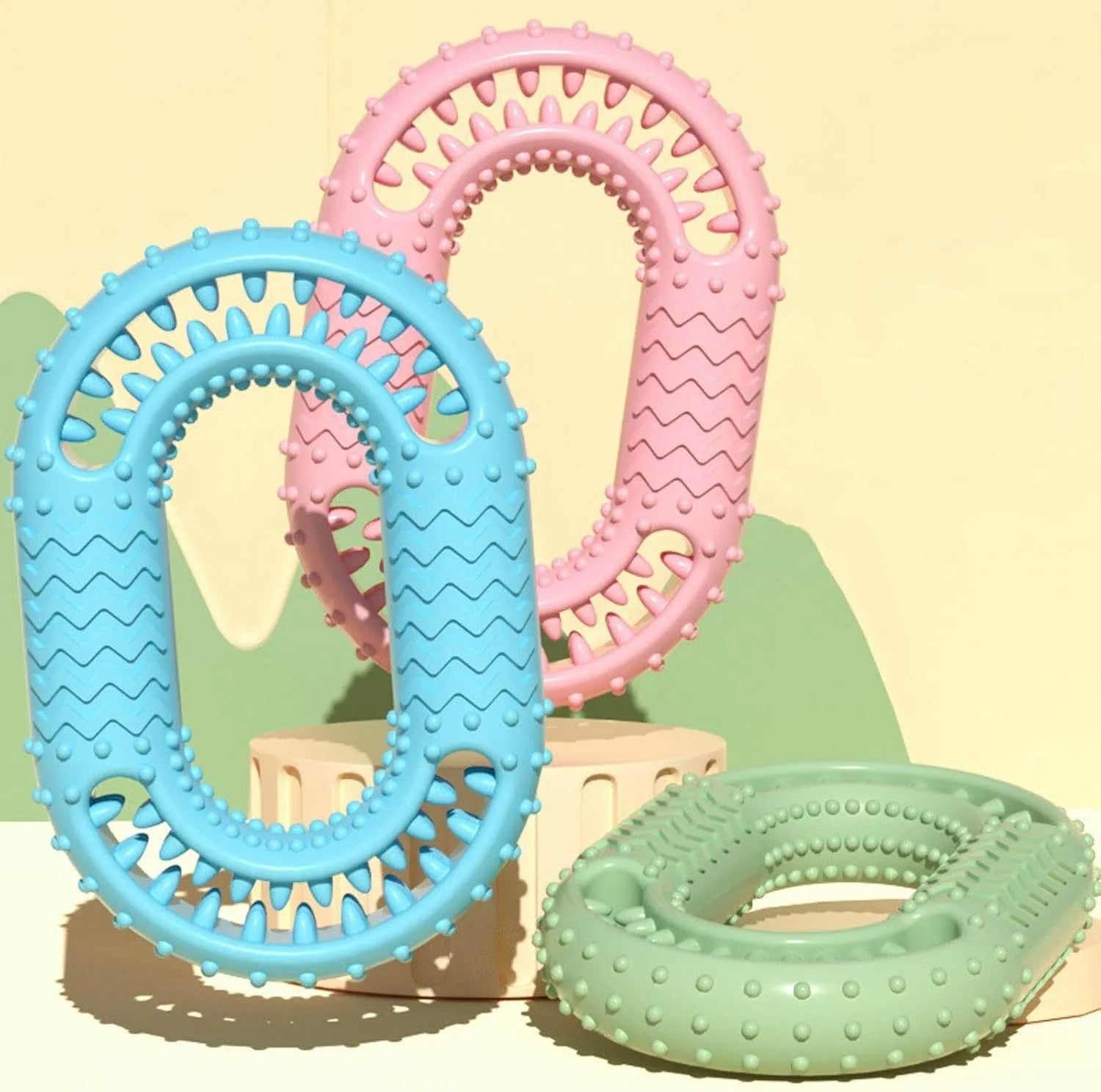 Blue O-ring dog dental chewing toy for aggressive chewers measuring 12.5 cm