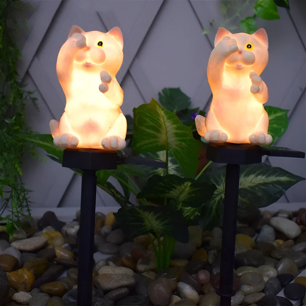 Brown cat-shaped solar lawn light for garden pathway decoration