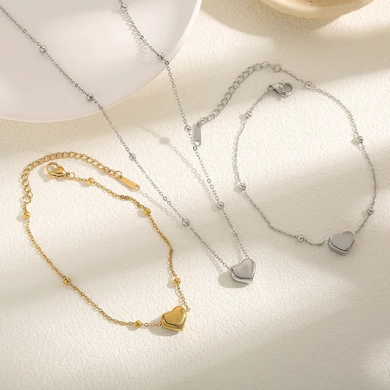 Love titanium steel necklace with ball bead chain and geometric pendant in silver