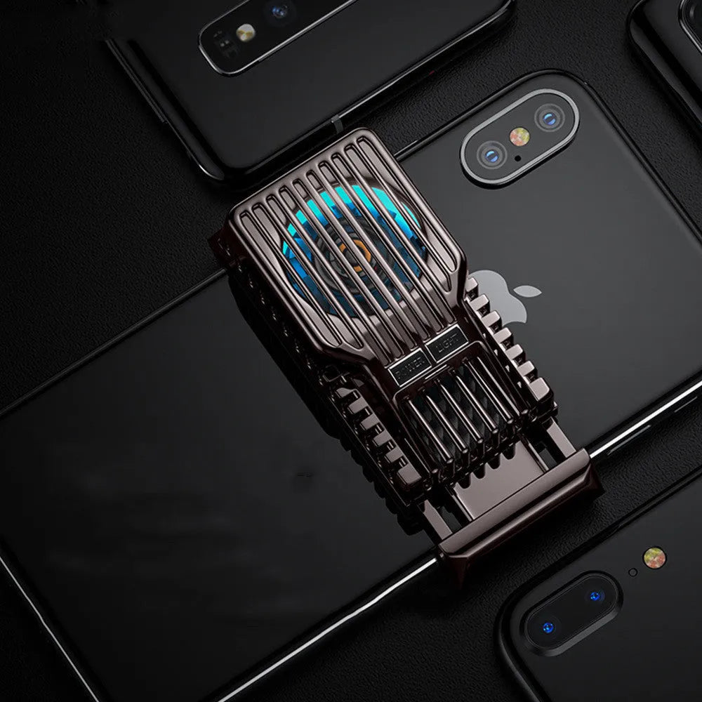 Black clip-on mobile phone radiator cooler with aluminium alloy and ceramic elements for smartphones