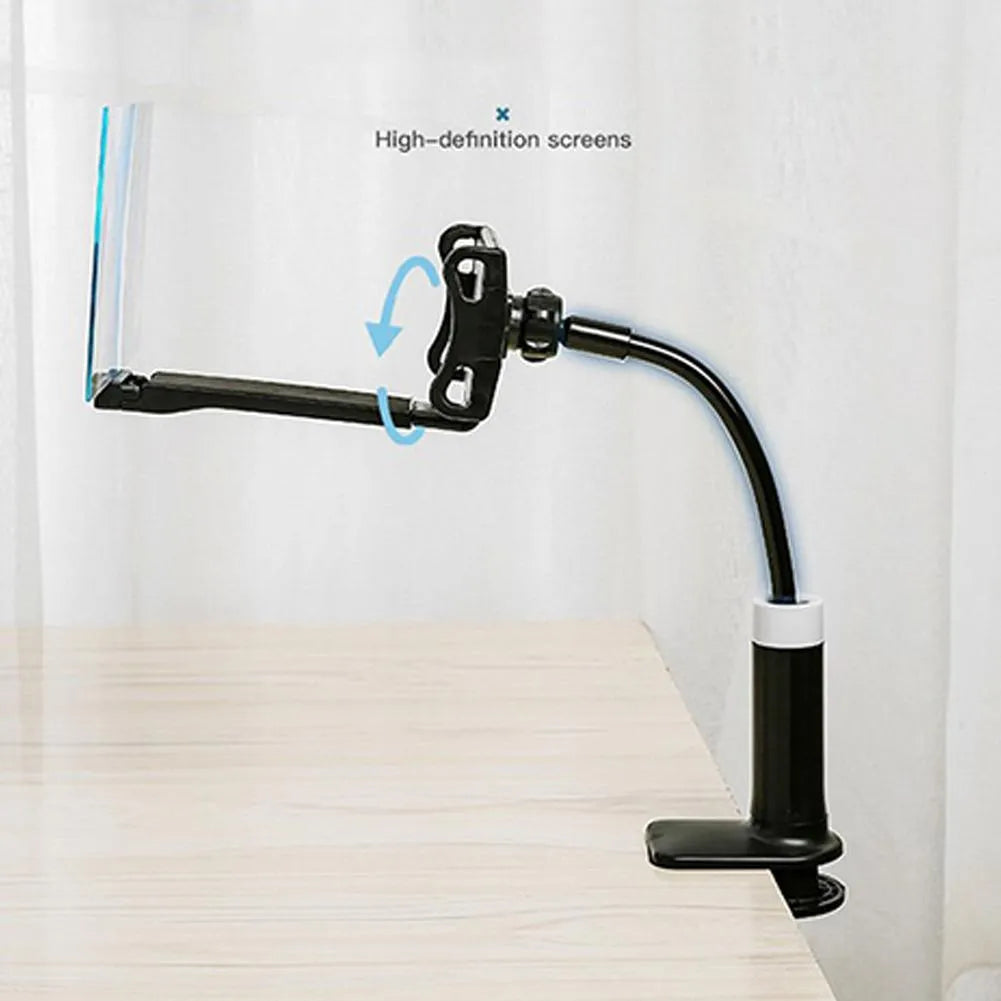 Black mobile phone screen amplifier with 12-inch acrylic lens on adjustable rotating bracket