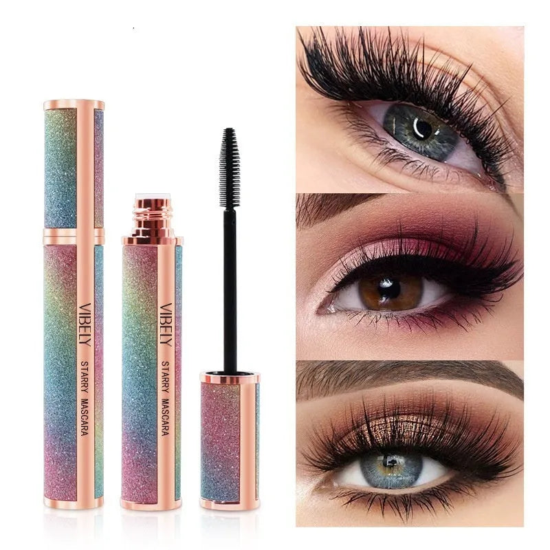 Black waterproof mascara for long thick curling lashes with smudge-resistant formula.