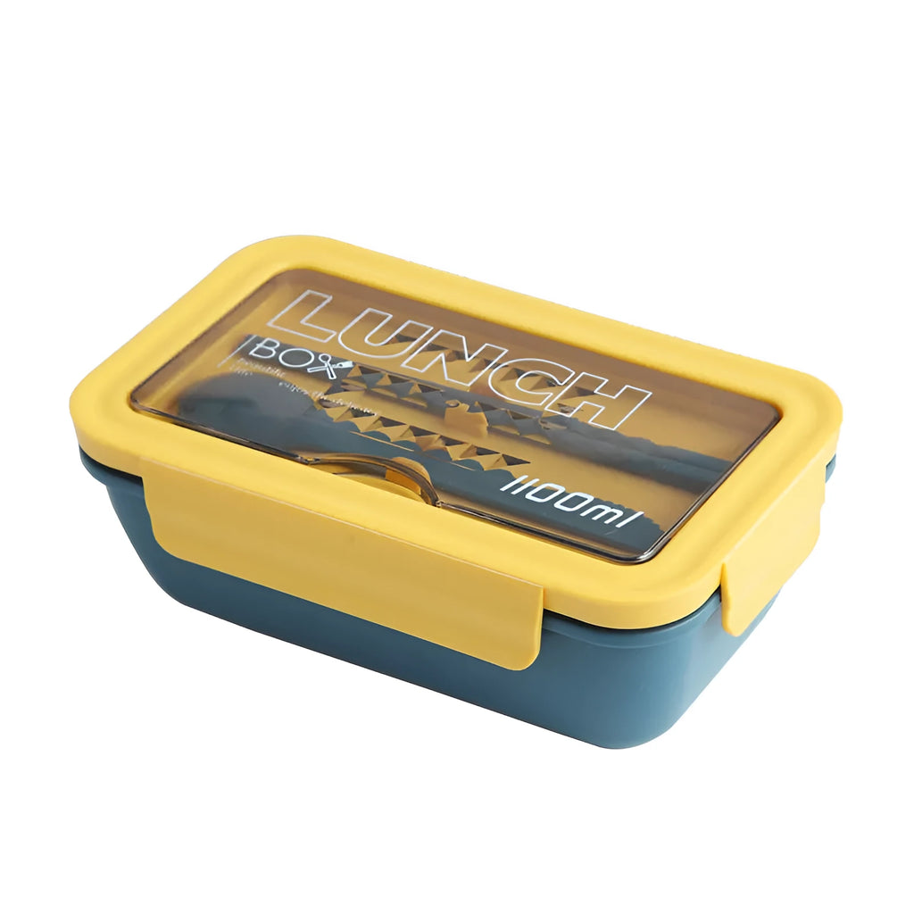 Four-layer partitioned bento lunch box in Nordic style with green, red, and yellow colour options