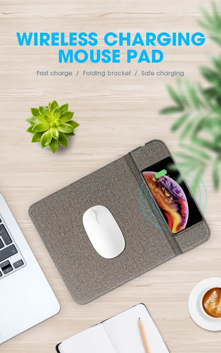 Foldable cloth wireless charging phone holder showing 10W fast charging capability