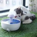 White automatic circulating water fountain for cats and dogs made of ABS plastic with dimensions 20x20x15cm