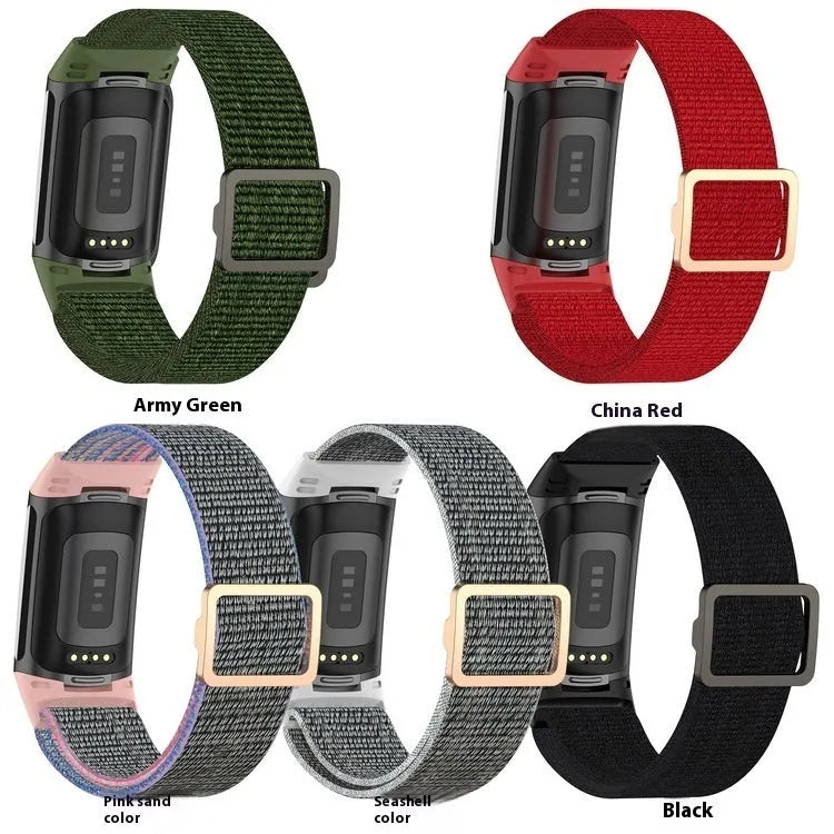 Elastic nylon woven canvas watch band for Fitbit Charge 5 and 6 in Army Green colour