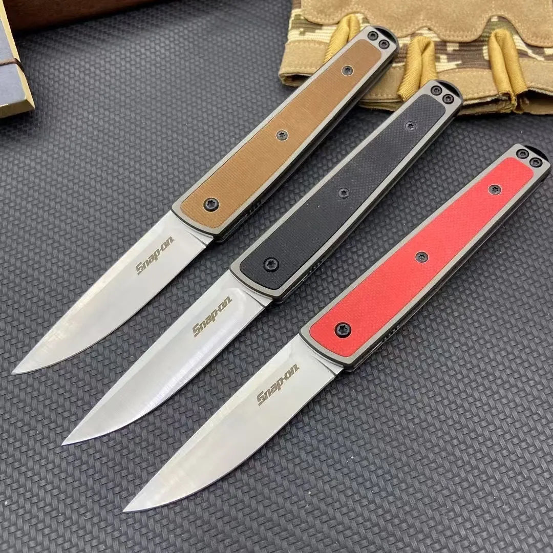 Folding fruit knife with stainless steel blade in black, red, or coffee colour options