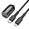 Baseus electro-optical grey mini car charger with 1 metre cable for 30W PPS fast charging