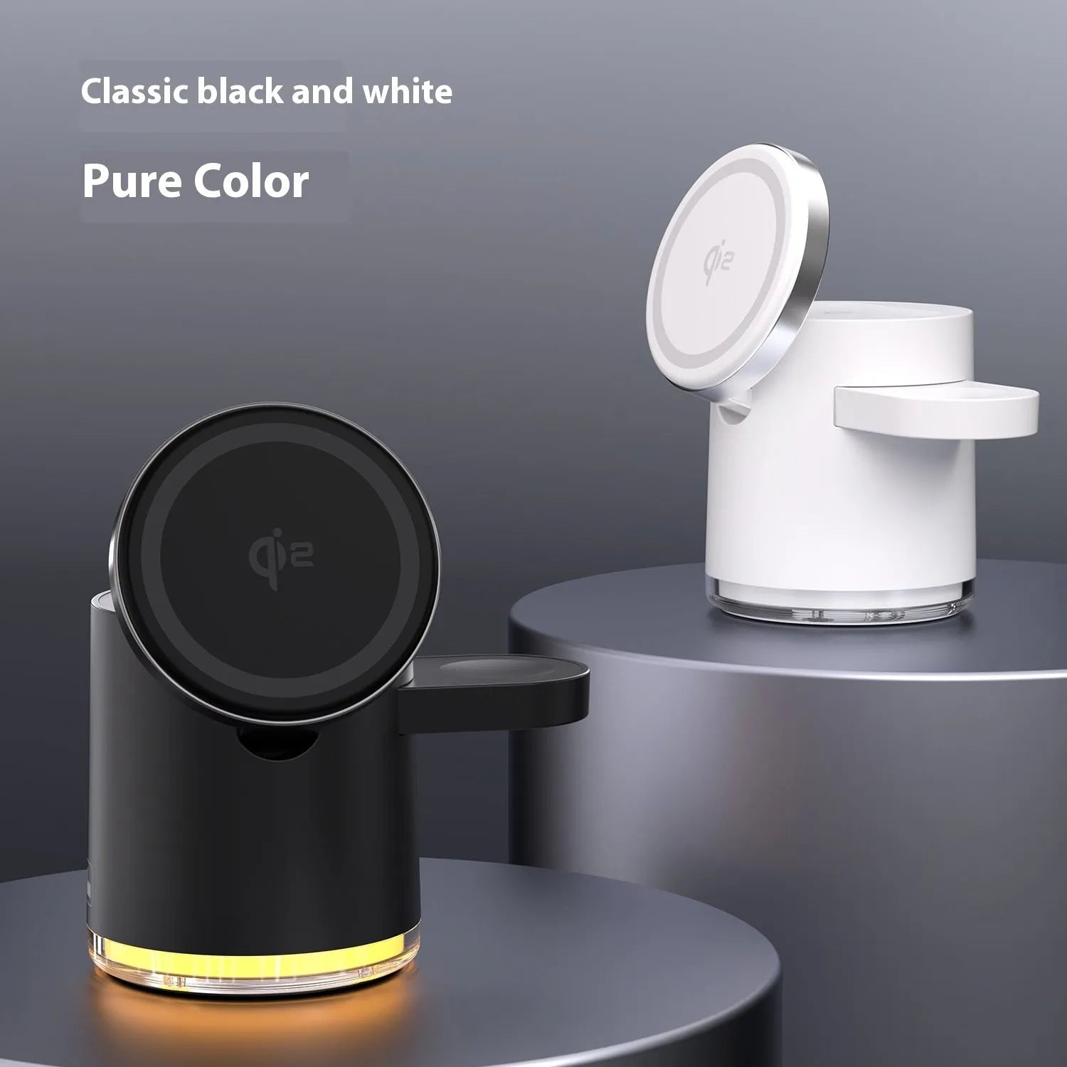 C16 Magnetic Three-in-one Wireless Folding Charger in Black and Ivory White, shown open and folded.