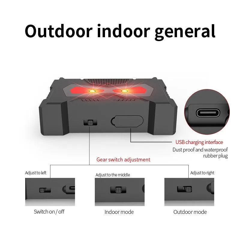 Black solar-powered ultrasonic animal repeller for outdoor gardens with adjustable frequency