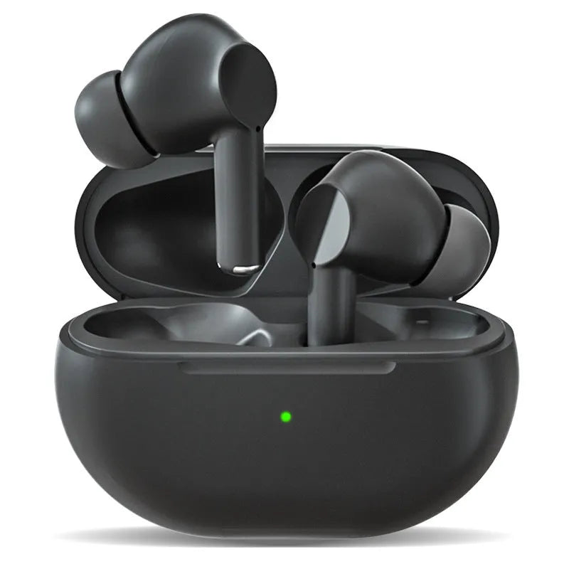 Pro4 wireless Bluetooth headset with two earpieces and a charging case in black or white.