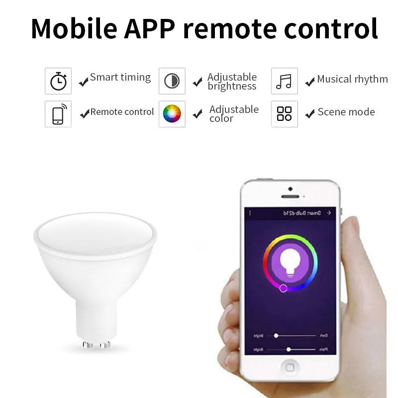 GU10 smart LED spotlight bulb with RGBCCT colour control and WiFi connectivity