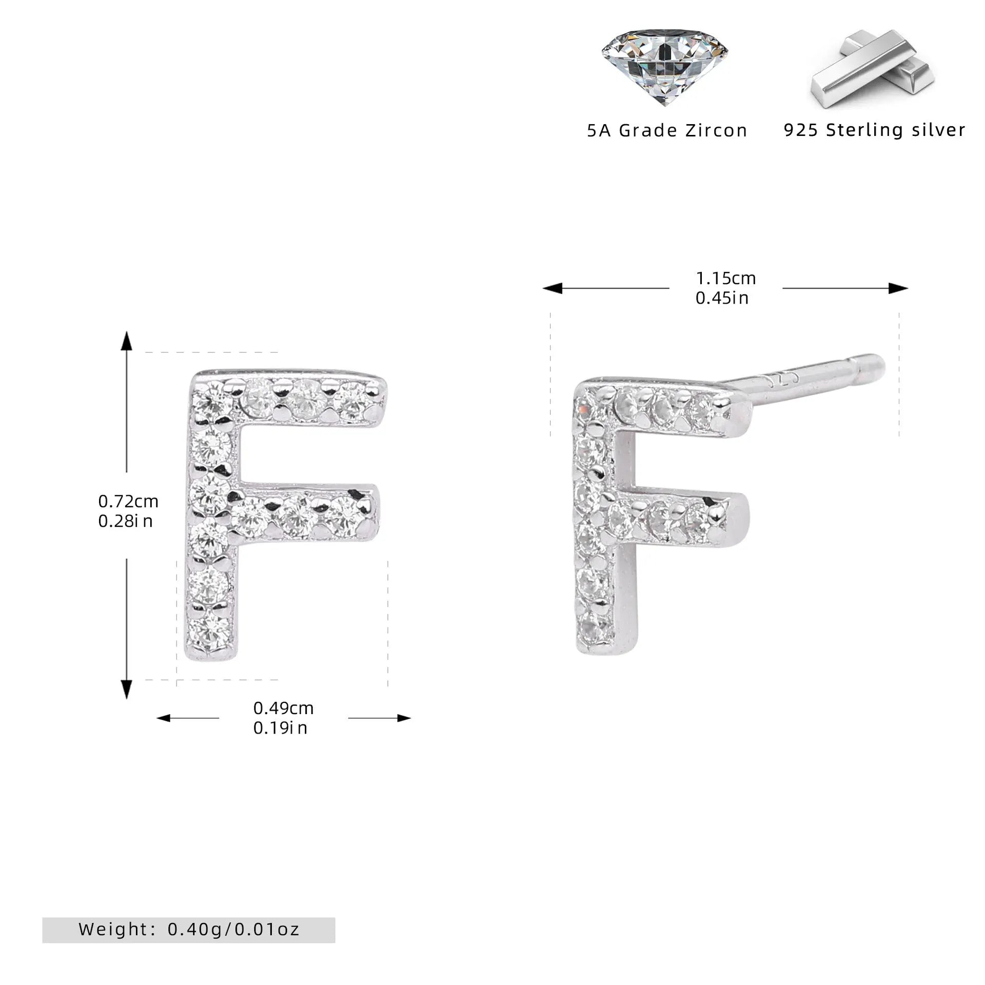 925 silver letter ear stud with electroplated gold finish, alphabet motif