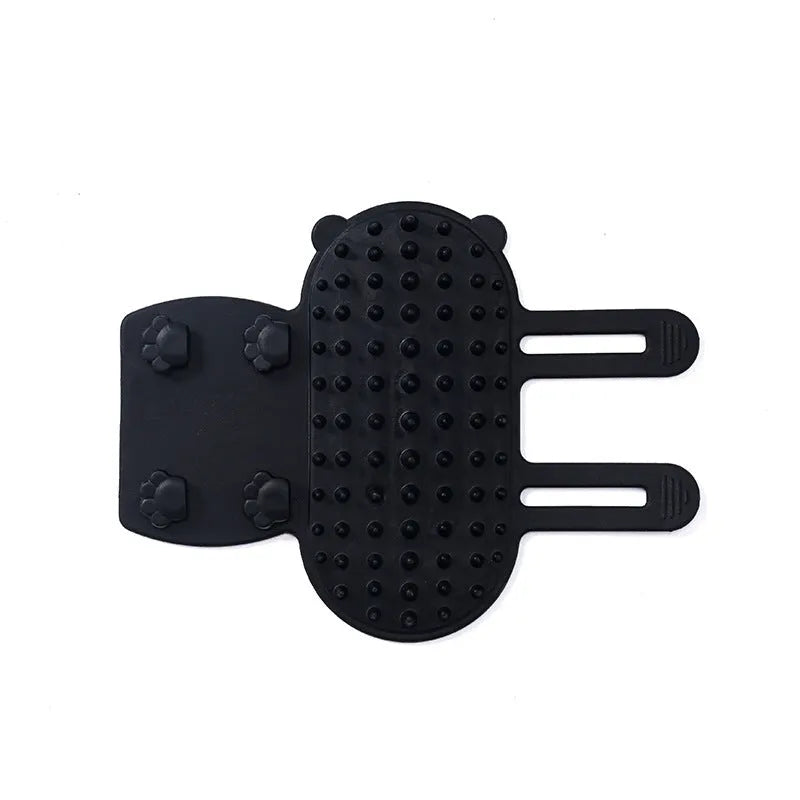 Silicone cat massage comb with rounded teeth and adjustable strap for table legs