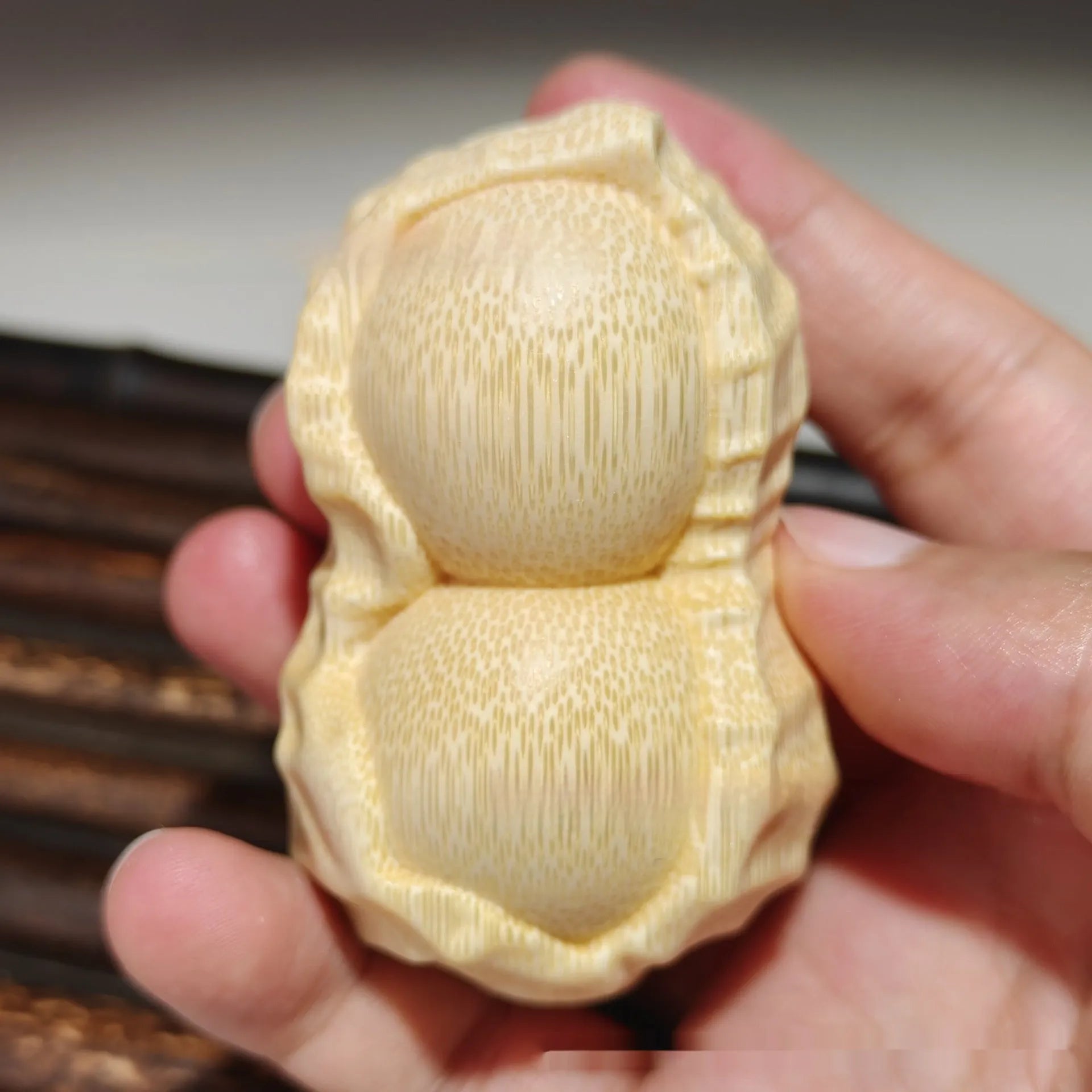 Solid natural bamboo carving peanut ornament in modern simplicity style
