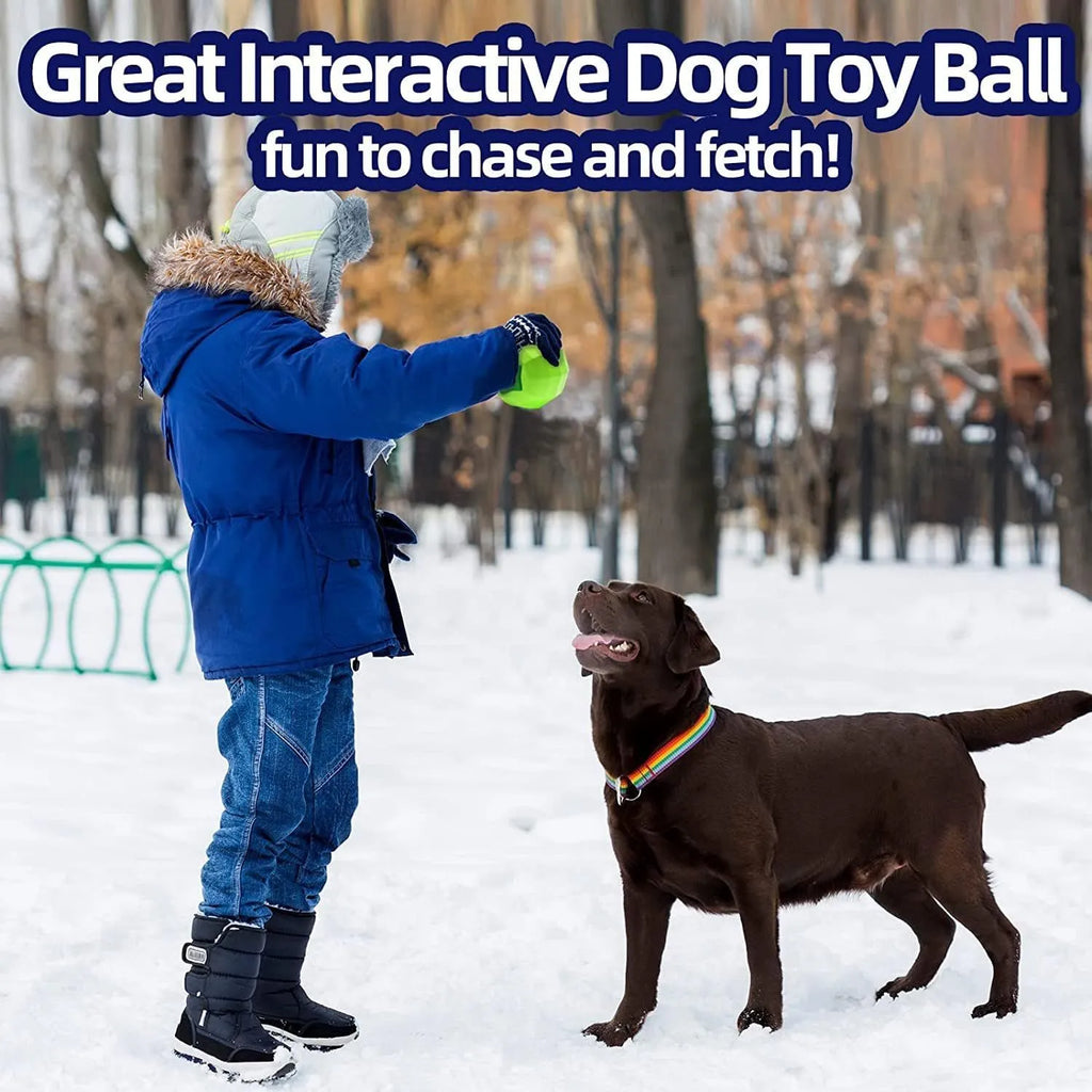 Green natural rubber squeaky dog chew ball toy for large breed dogs