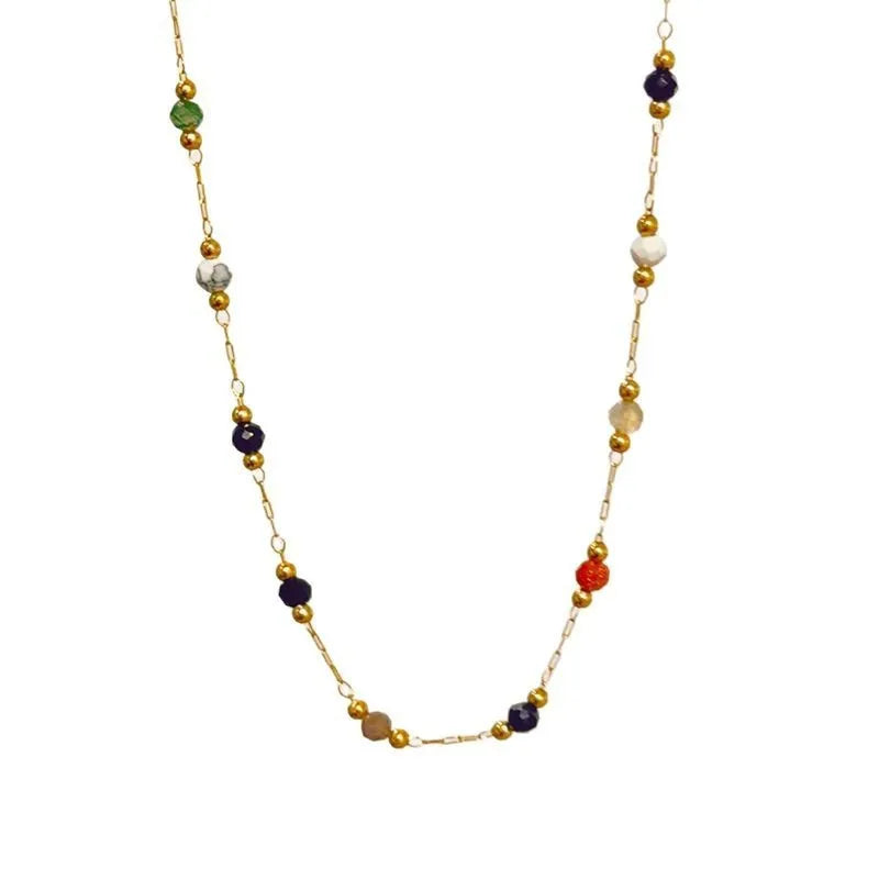 Gold electroplated titanium steel women's necklace with natural stone pendant on O-ring chain