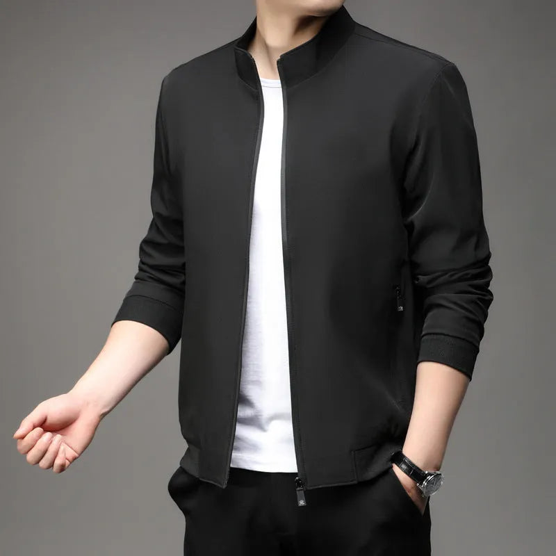 Korean style loose lapel casual jacket in black, shown on a model