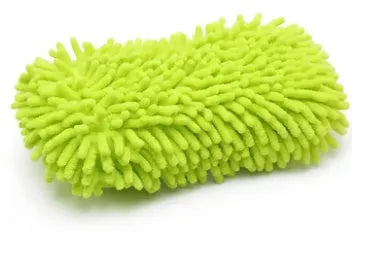 Silver green microfiber chenille car wash sponge measuring 14x25cm for vehicle and household cleaning