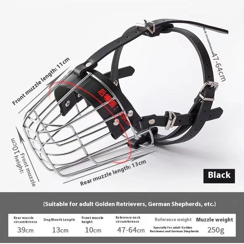Black metal basket muzzle for Golden Retriever or German Shepherd dogs
