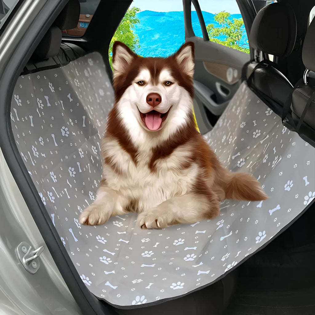 Car rear seat protector mat for dogs in cloth material with water resistant properties
