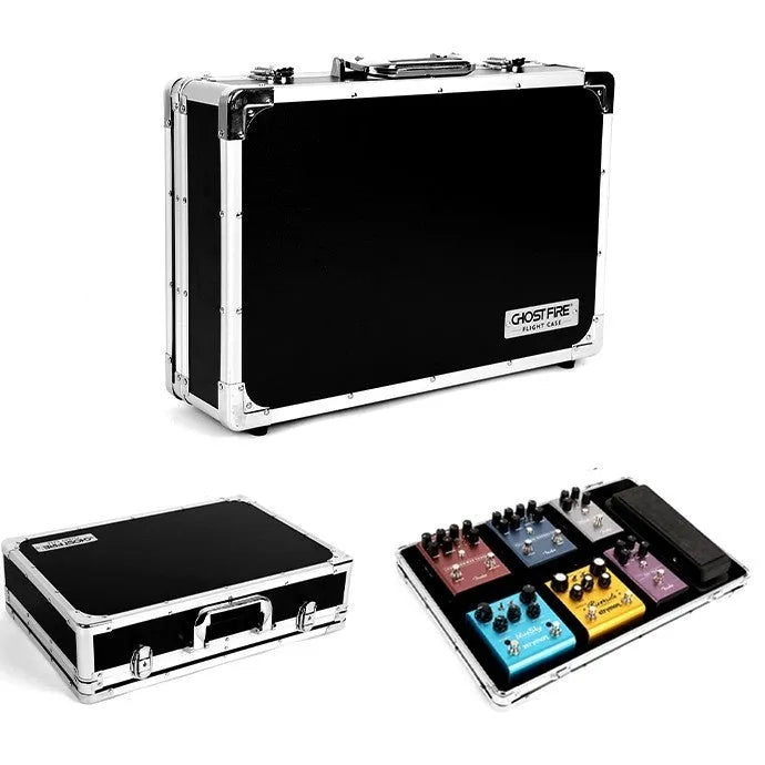 Aviation flight box guitar effect processor unit in T-EC8 trumpet style on a dark surface.