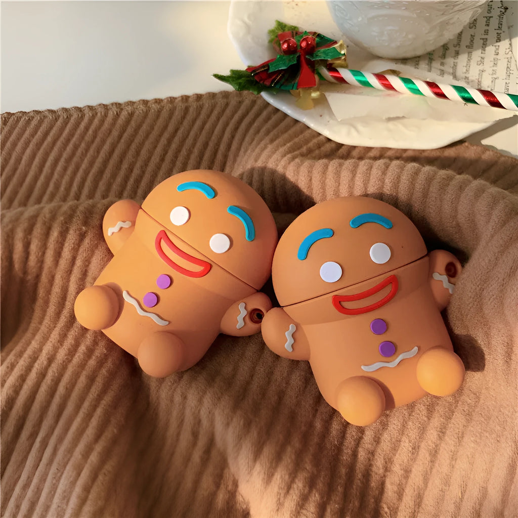 Thick gingerbread man silicone protective cover for AirPods 1st and 2nd generation with hook