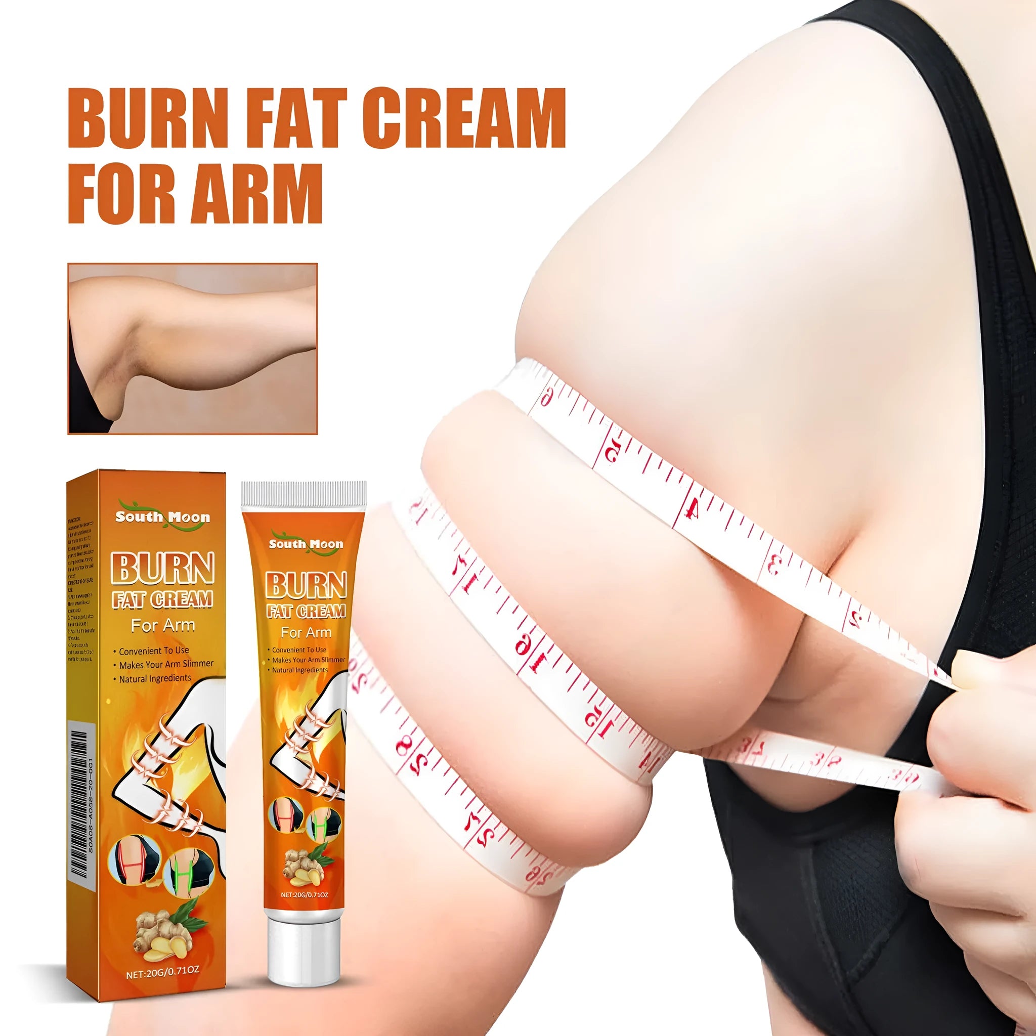 20g tube of body care cream for arm firming and massage, measuring 12.5cm by 3cm.