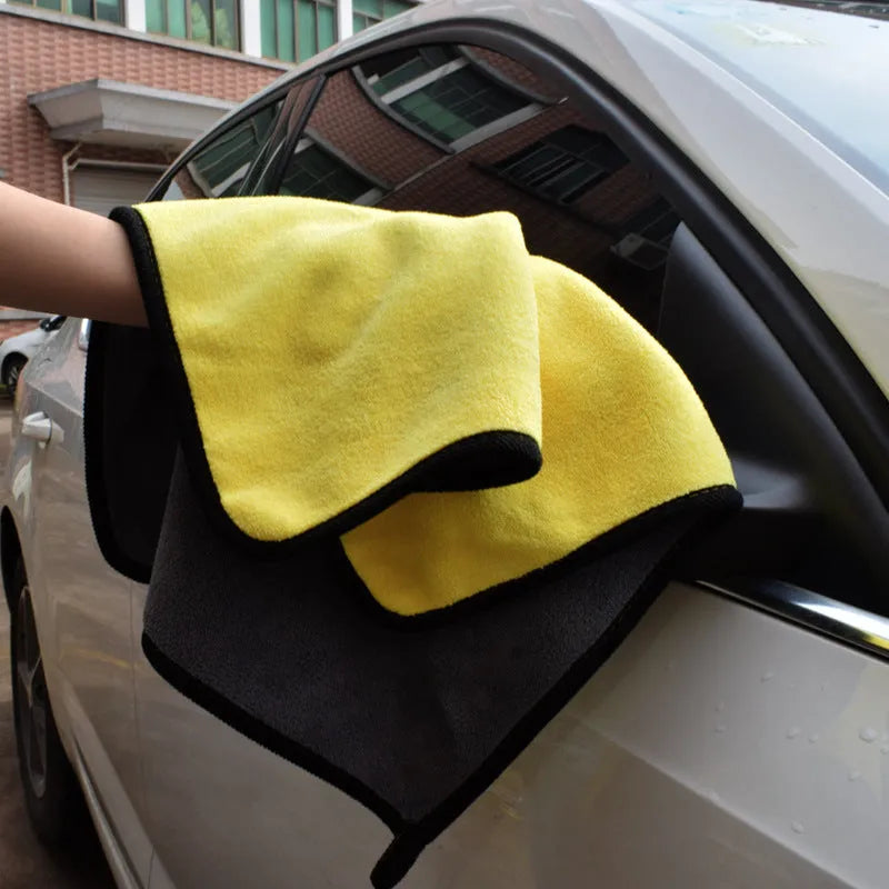 Two-color double-sided microfiber car wash towel 30x30cm with silk banded edges