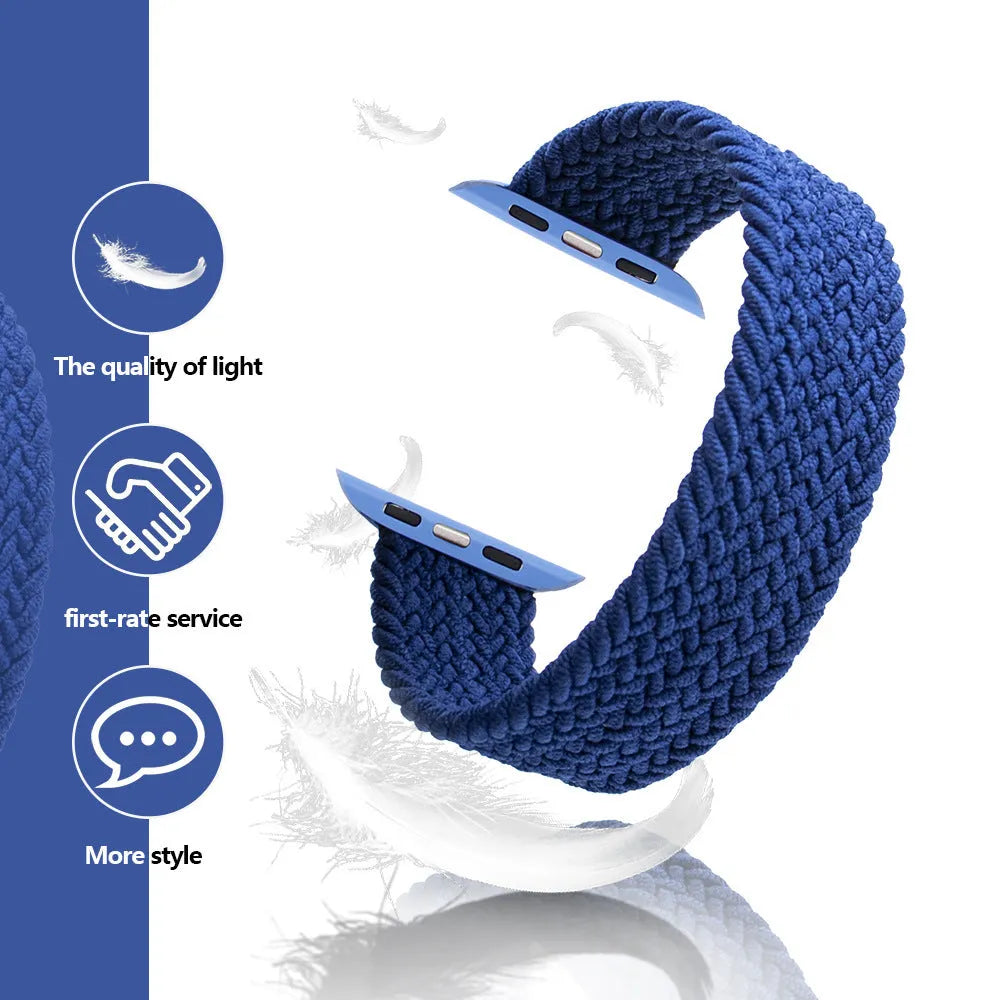 Woven nylon Apple Watch strap in five colours with plastic connector for series 1-6 compatibility