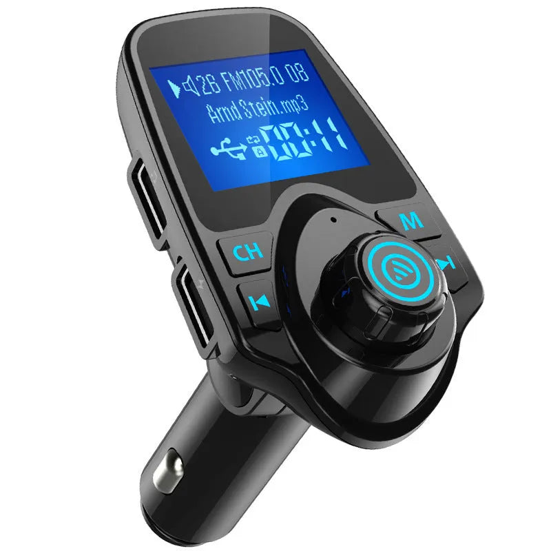 Black G7 model car Bluetooth FM transmitter hands-free kit with USB port and TF card slot.