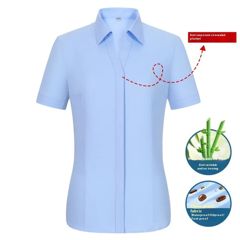 Men's short sleeve waterproof business shirt in bamboo fibre with square collar